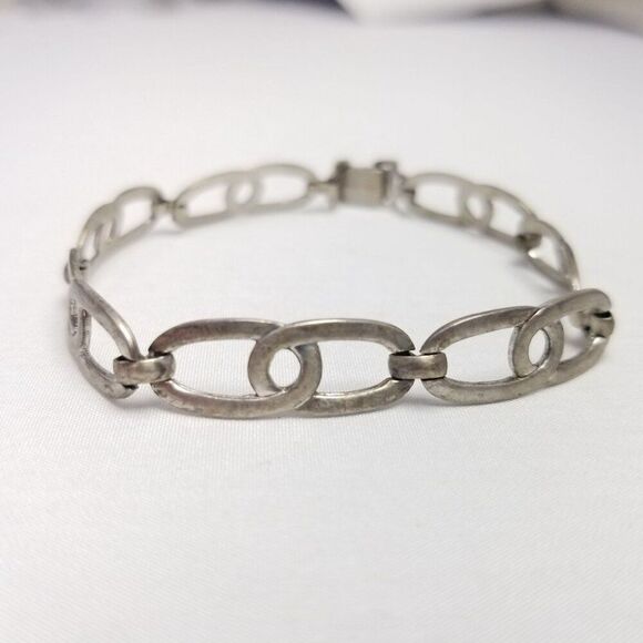 Vintage WRE Sterling Silver Wide Link Chain Bracelet, Signed, Retro, Estate - Picture 6 of 7